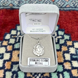 St. Cecilia Sterling Silver Religious Medal Necklace 18” Curb Chain